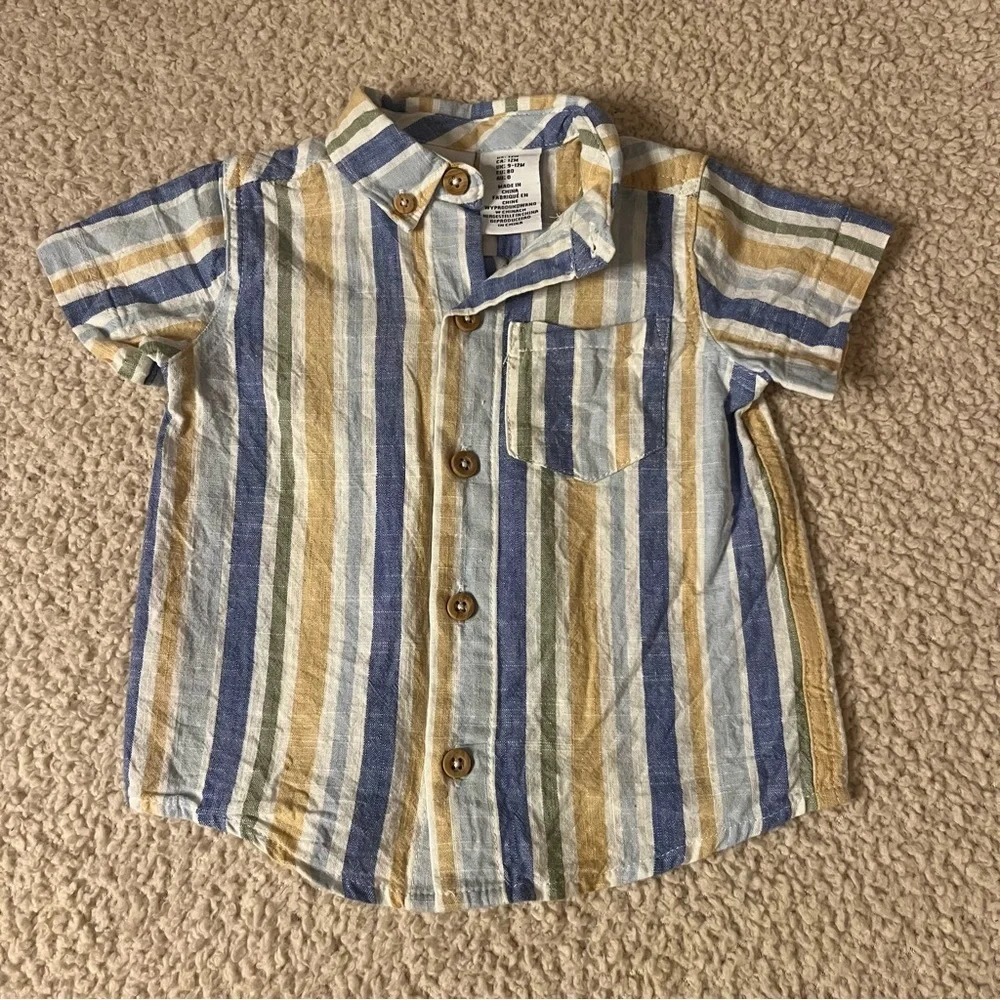 Tommy Bahama Toddler Boys Shirt Size 12M Striped Cotton Linen Like Button Down